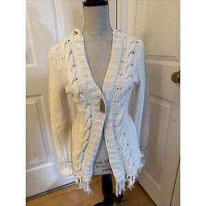 CARDIGAN HOODIE DKNY ivory Cable Knit Cotton Blend Sweater Women’s Size L